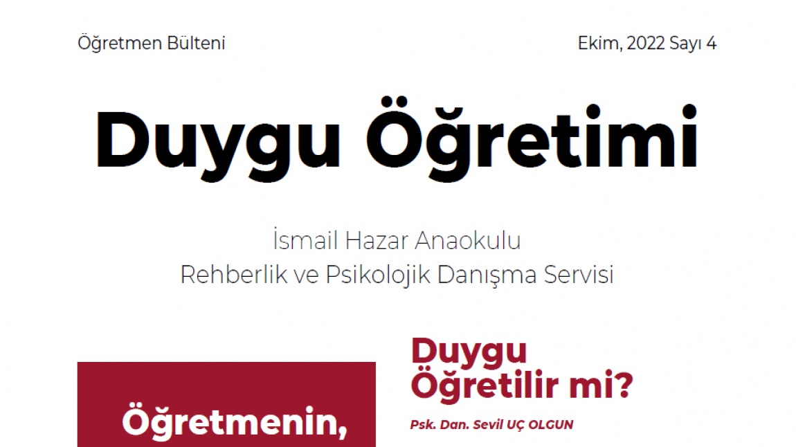 Öğretmen Bülteni Ekim Sayısı 4: Duygu Öğretimi